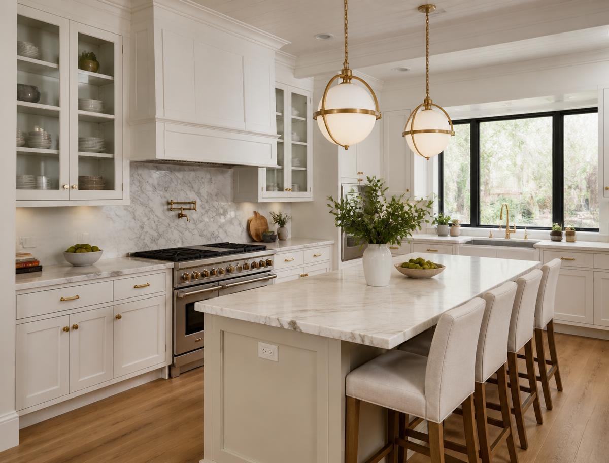 Immaculate kitchen with marble counters after a professional cleaning
